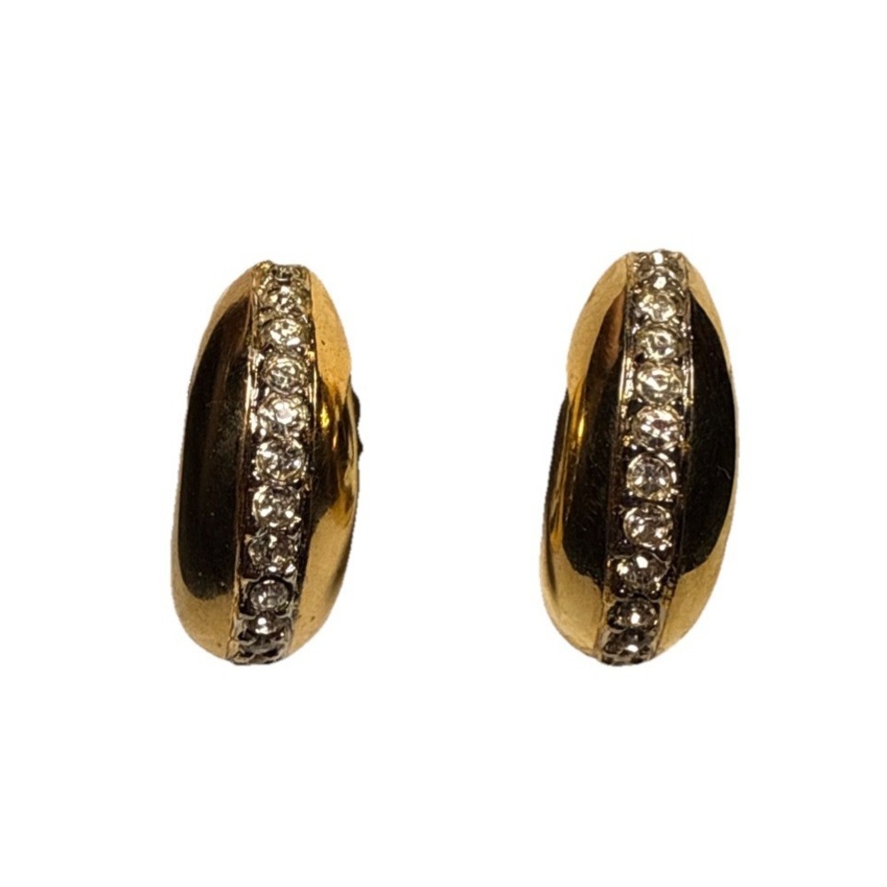 Park Lane Gold Tone‎ and Rhinestone Detail Chunky Clip On Hoops Vtg  J-7P